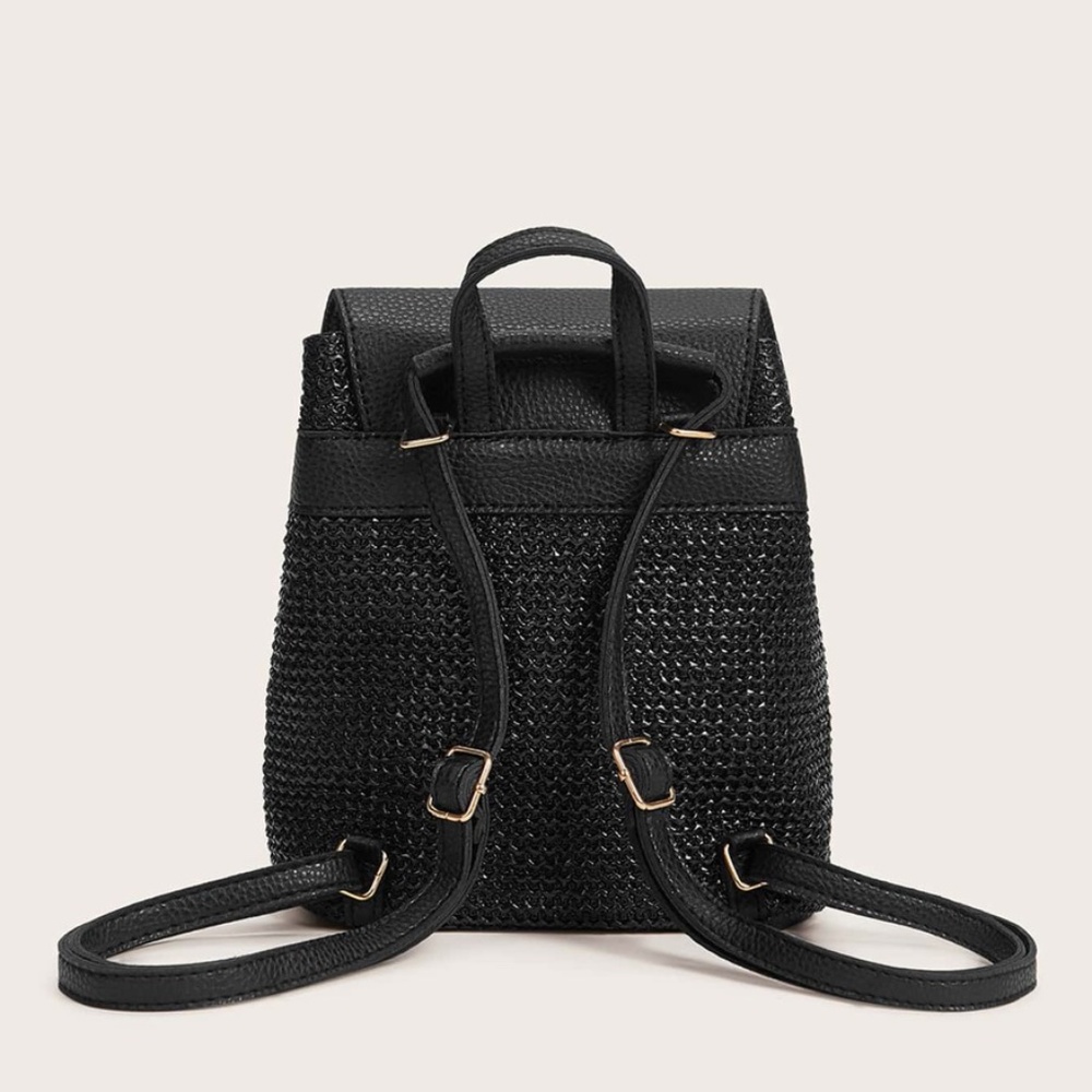 FIONNA Black Straw mini tassel detail Backpack - Picture 2 of 7